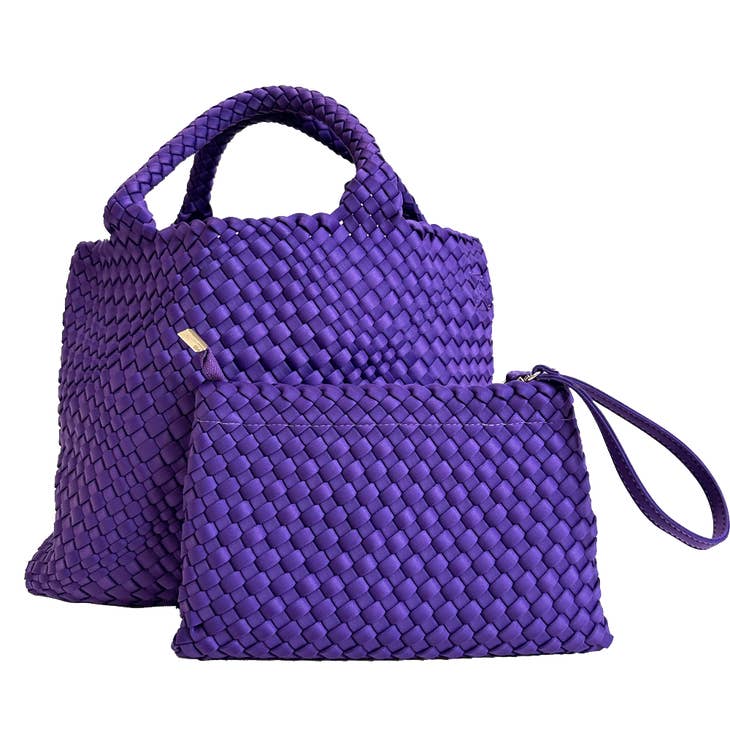 Ahdorned Handbags EGGPLANT Ahdorned Lily Woven Neoprene Tote with Pouch-Fall Collection