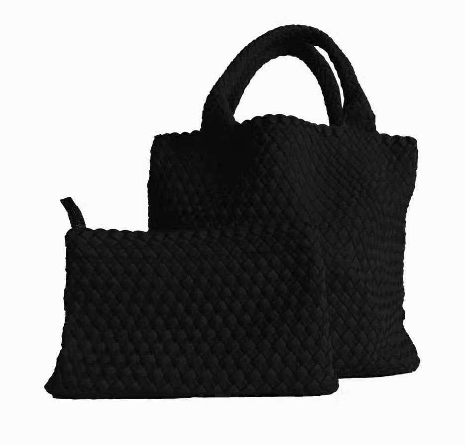 Ahdorned Handbags BLACK Ahdorned Lily Woven Neoprene Tote with Pouch-Fall Collection