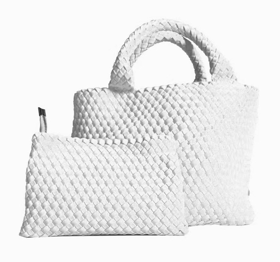 Ahdorned Handbags WHITE Ahdorned Lily Woven Neoprene Tote with Pouch-Fall Collection