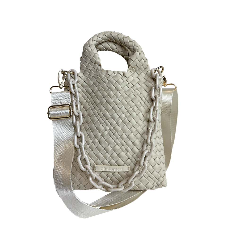 Ahdorned Handbags Ecru Ahdorned Lola Woven Neoprene Crossbody Bag