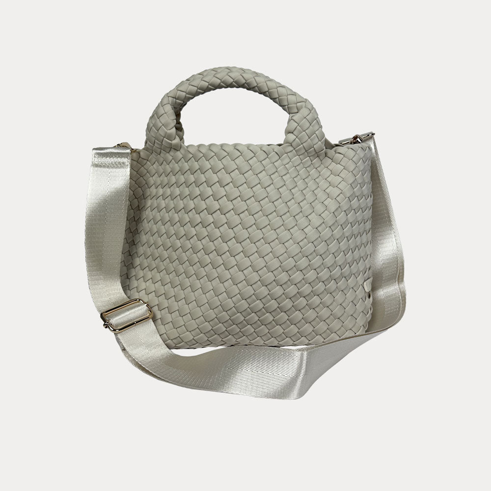 Ahdorned Handbags Ecru Ahdorned Lucy Woven Neoprene Tote Bag