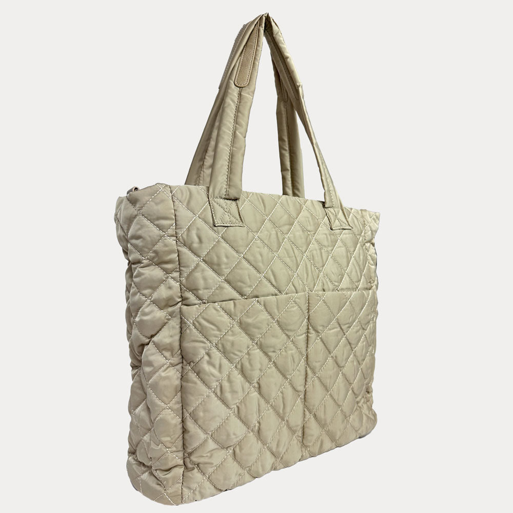 Ahdorned Handbags Ahdorned Mabel Lightweight Quilted Nylon Tote Beige