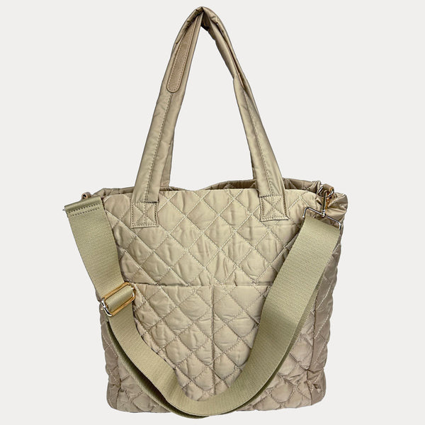 Ahdorned Handbags Ahdorned Mabel Lightweight Quilted Nylon Tote Beige