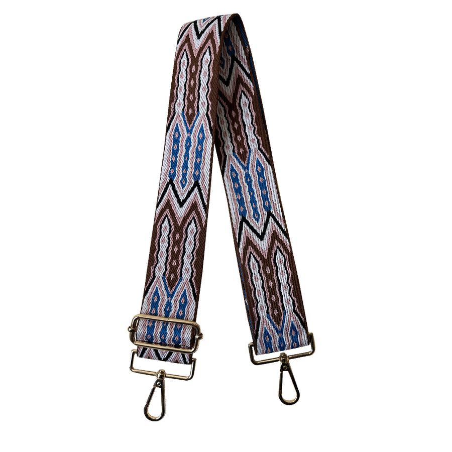 Ahdorned Handbags Lt Pink/Brown/Blue-Gold Hardware Ahdorned Mayan Print Interchangeable Woven Bag Strap Assorted