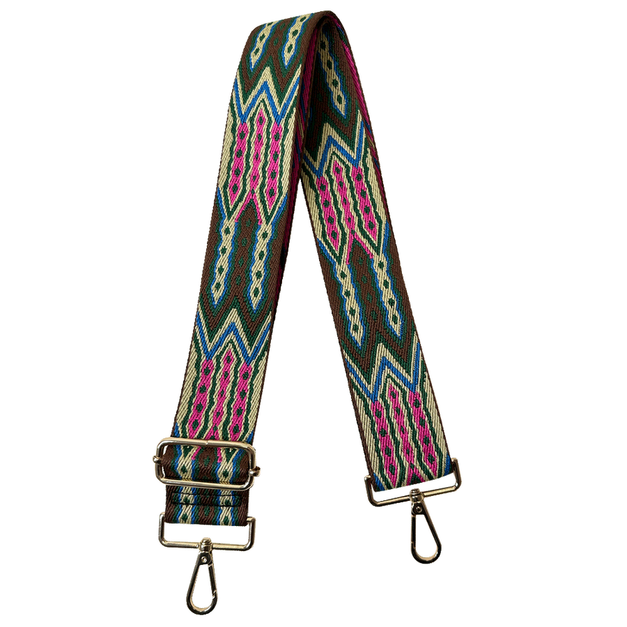 Ahdorned Handbags Brown/Pink/Blue-Gold Hardware Ahdorned Mayan Print Interchangeable Woven Bag Strap Assorted