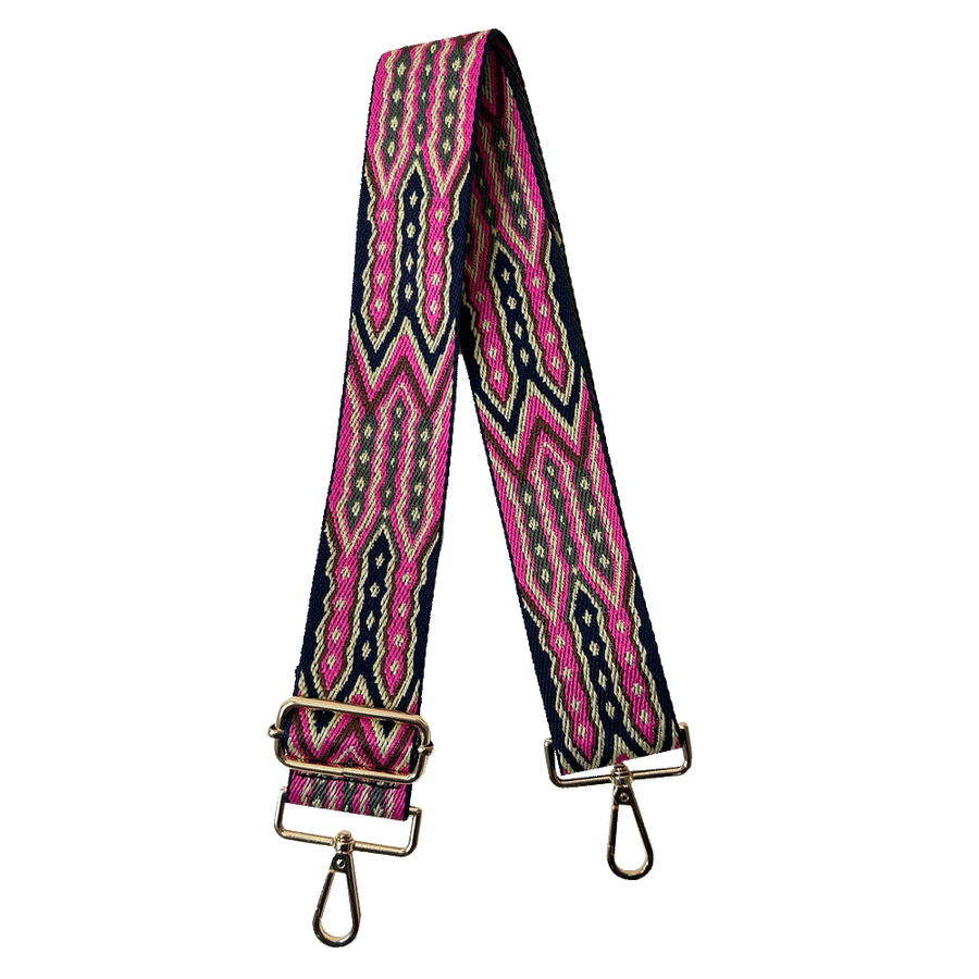 Ahdorned Handbags Pink/Black-Gold Hardware Ahdorned Mayan Print Interchangeable Woven Bag Strap Assorted
