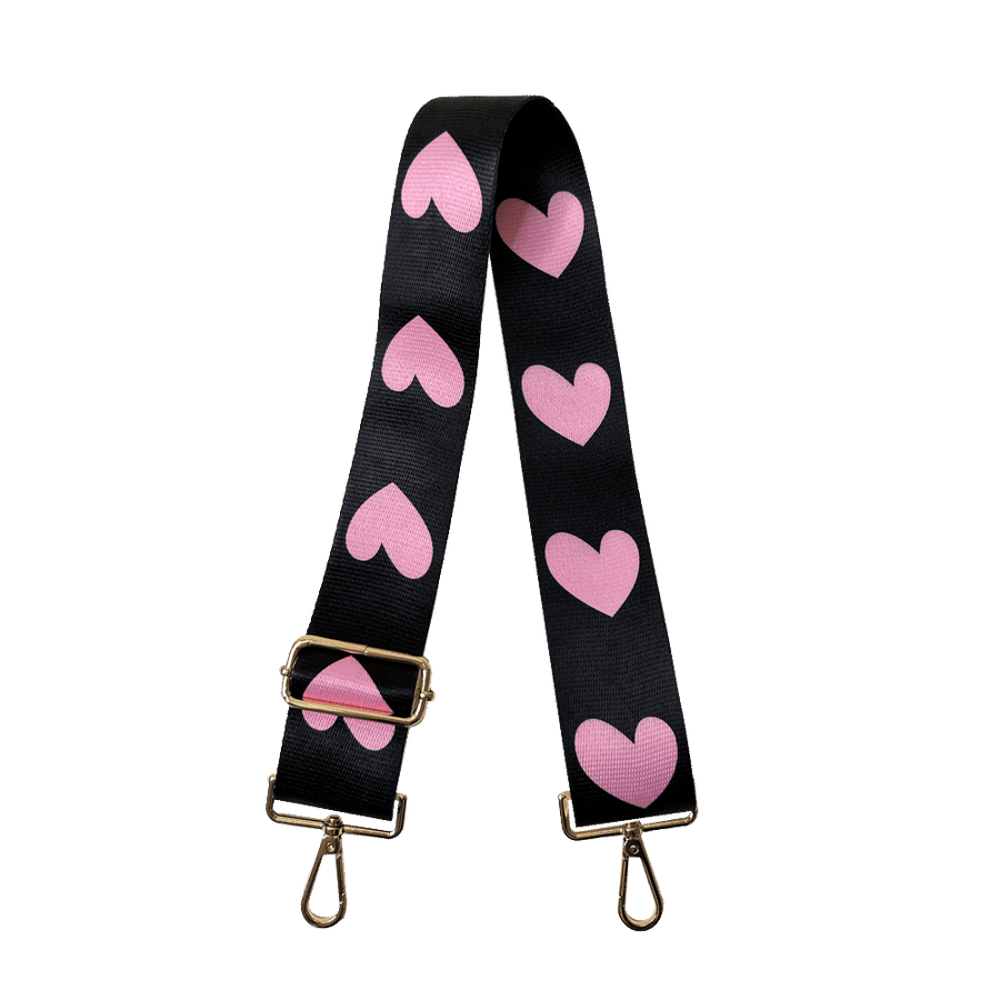 Ahdorned Handbags Black/Pink-Gold Hardware Ahdorned Printed 2" Heart Bag Strap-ASSORTED