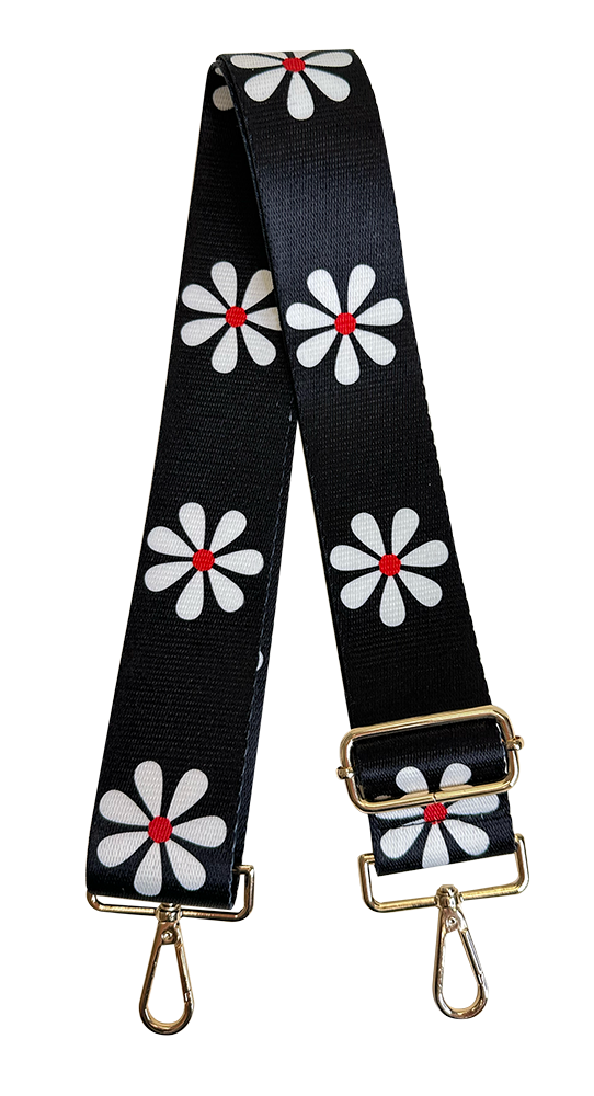 Ahdorned Handbags Black/White/Red-Gold Hardware Ahdorned Printed Flower Interchangeable Bag Strap Assorted