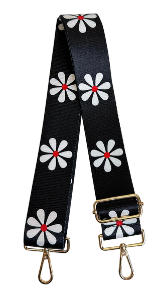 Ahdorned Handbags Black/White/Red-Gold Hardware Ahdorned Printed Flower Interchangeable Bag Strap Assorted