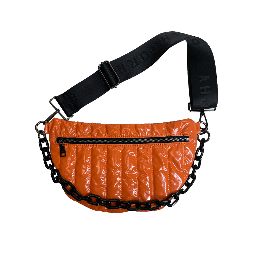 Ahdorned Handbags ORANGE Ahdorned Reese Quilted Sling/Waist Bag w/Black Resin Chain & 2" Solid Black Adjustable Strap Assorted