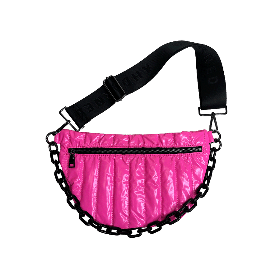 Ahdorned Handbags PINK Ahdorned Reese Quilted Sling/Waist Bag w/Black Resin Chain & 2" Solid Black Adjustable Strap Assorted