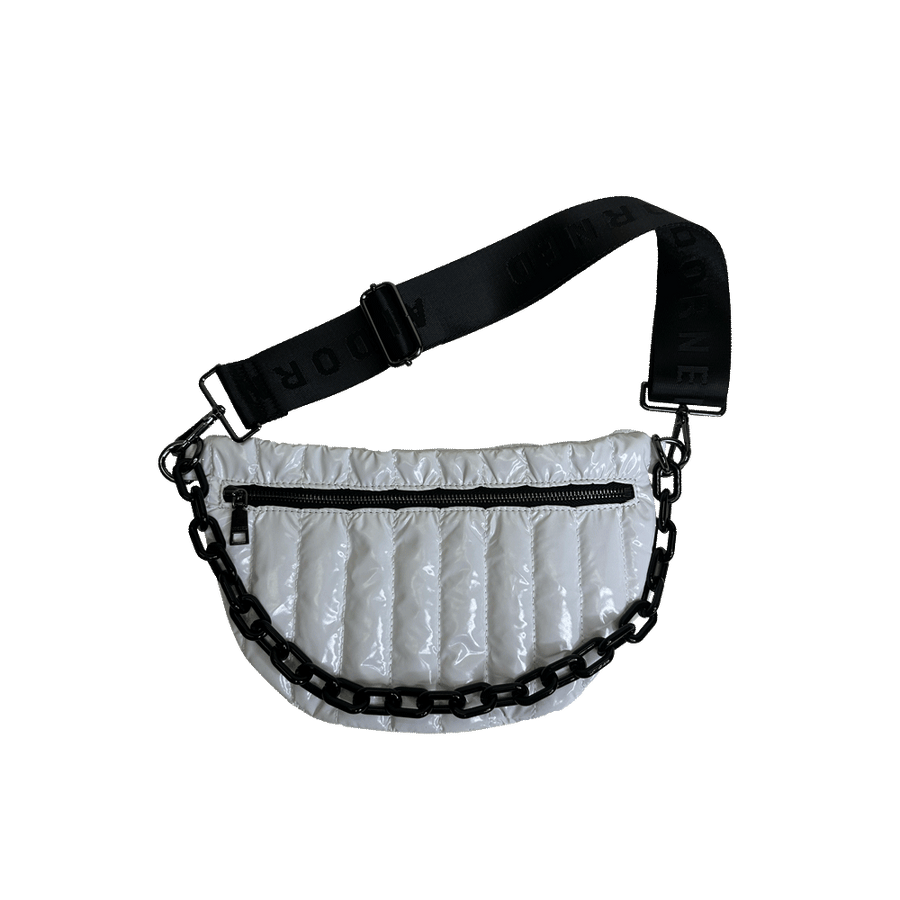 Ahdorned Handbags WHITE Ahdorned Reese Quilted Sling/Waist Bag w/Black Resin Chain & 2" Solid Black Adjustable Strap Assorted