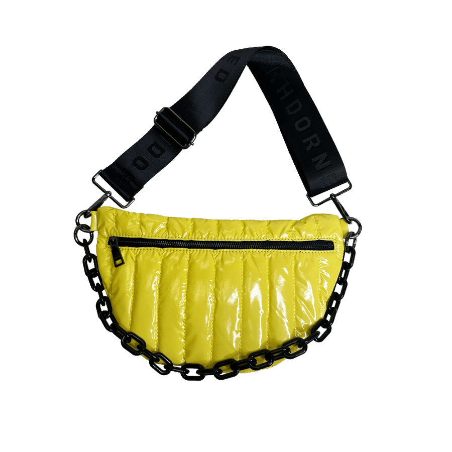 Ahdorned Handbags YELLOW Ahdorned Reese Quilted Sling/Waist Bag w/Black Resin Chain & 2" Solid Black Adjustable Strap Assorted
