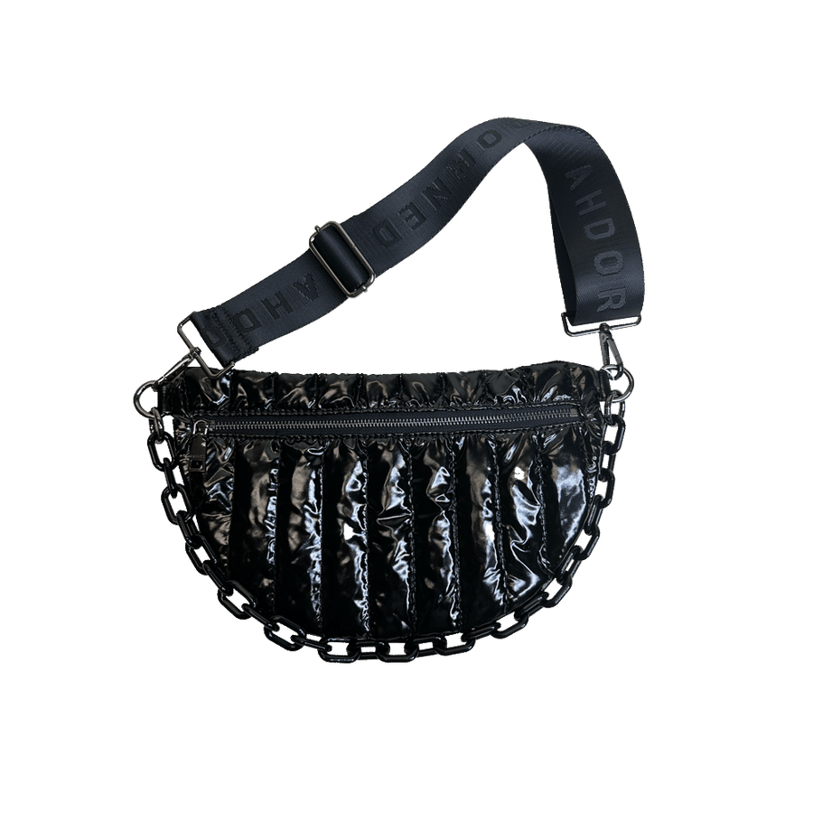 Ahdorned Handbags BLACK Ahdorned Reese Quilted Sling/Waist Bag w/Black Resin Chain & 2" Solid Black Adjustable Strap Assorted