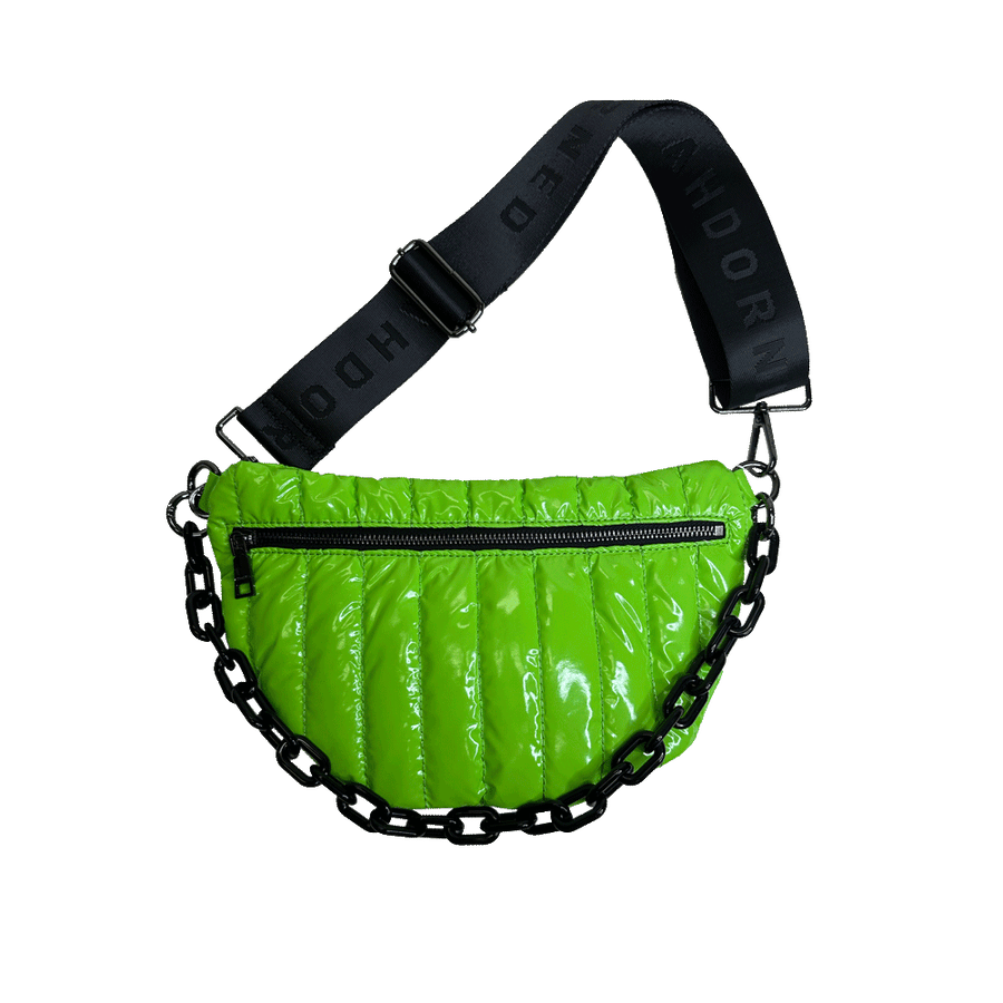 Ahdorned Handbags GREEN Ahdorned Reese Quilted Sling/Waist Bag w/Black Resin Chain & 2" Solid Black Adjustable Strap Assorted