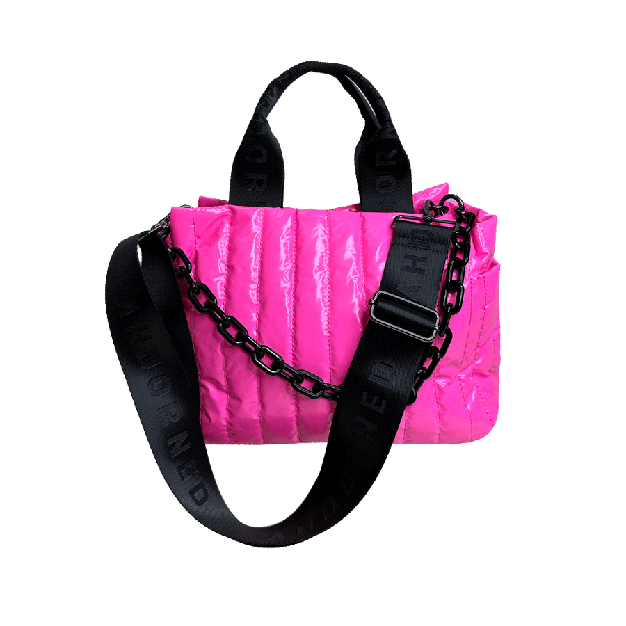 Ahdorned Handbags PINK Ahdorned Rosie Quilted Tote w/Black Resin Chain & 2" Adjustable Solid Black Strap