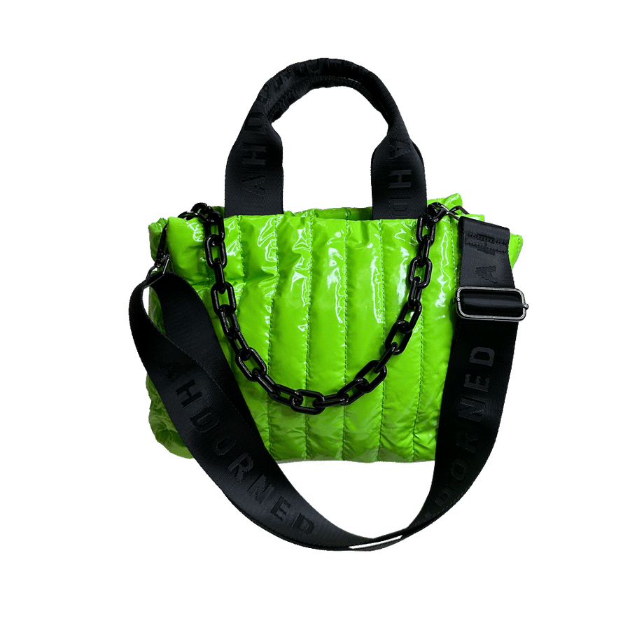 Ahdorned Handbags GREEN Ahdorned Rosie Quilted Tote w/Black Resin Chain & 2" Adjustable Solid Black Strap