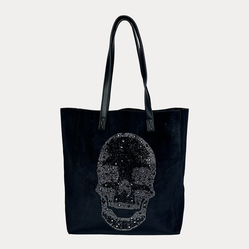 Ahdorned Handbags Black Ahdorned Sophie Velour Skull Embossed Tote - Anniversary Collection