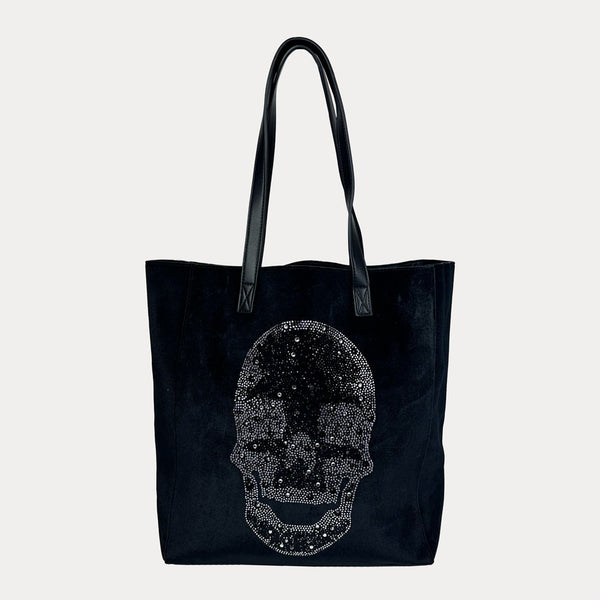 Ahdorned Handbags Black Ahdorned Sophie Velour Skull Embossed Tote - Anniversary Collection