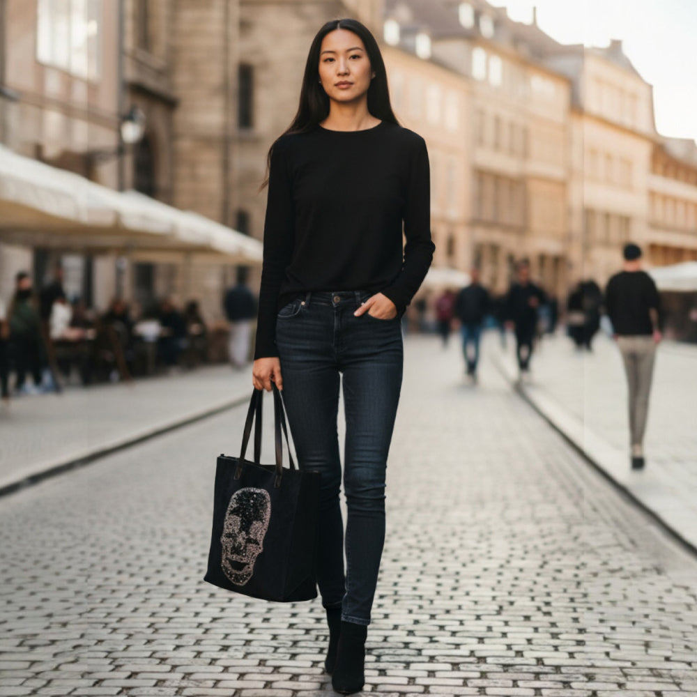 Ahdorned Handbags Ahdorned Sophie Velour Skull Embossed Tote - Anniversary Collection