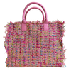 Ahdorned Handbags Pink Ahdorned Tori Fringe Tweed Tote w/Faux Leather Handles