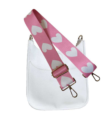 Ahdorned Handbags Default Ahdorned White Mini Vegan Leather Messenger with Pink Heart Strap