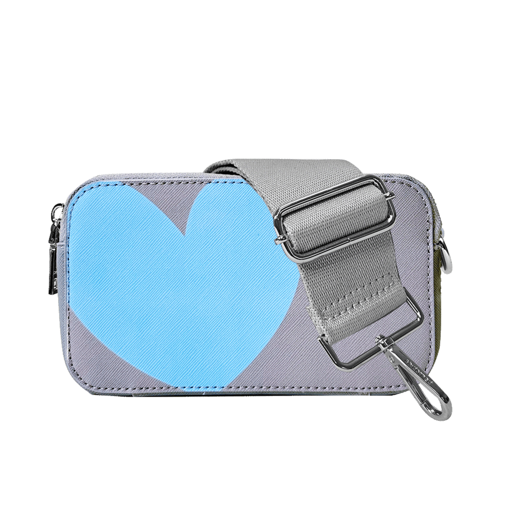 Ahdorned Handbags Grey w/Lt Blue Heart-Silver Hardware Ahsorned Jamie Heart Camera Bag w/Interchangeable Bag Strap Assorted