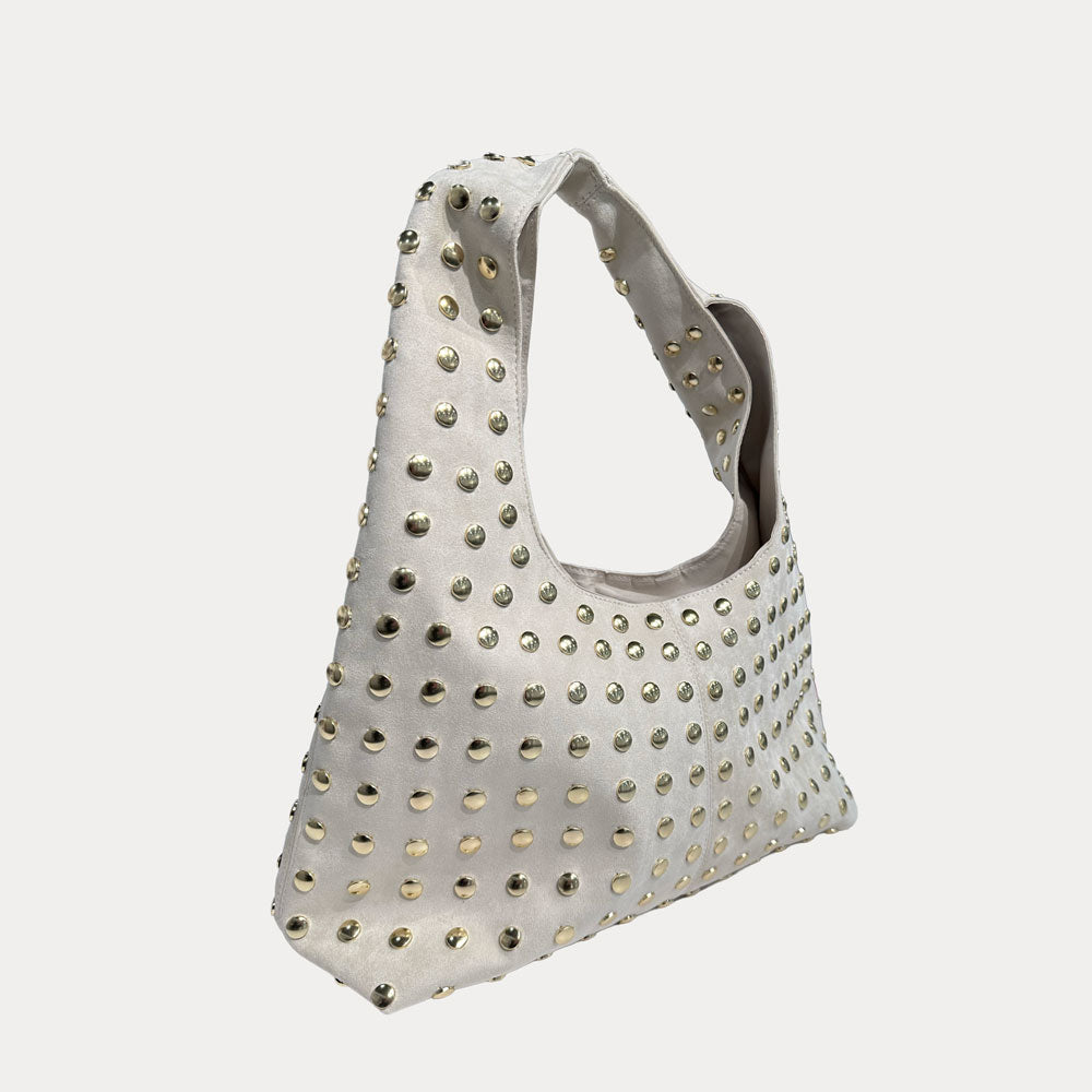 Ahdorned Handbags Bella Slouchy Vegan Suede Studded Shoulder Bag