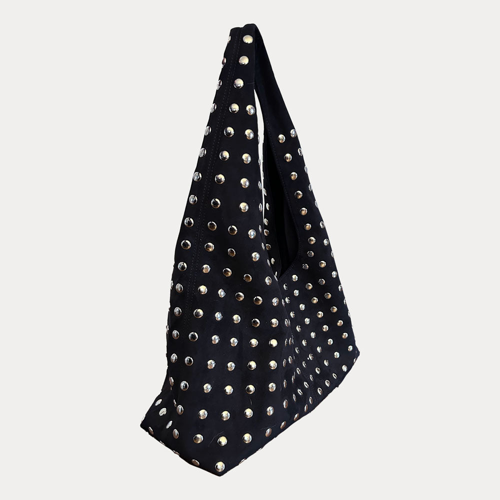 Ahdorned Handbags Bella Slouchy Vegan Suede Studded Shoulder Bag