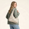 Ahdorned Handbags Cream/Gold Studs Bella Slouchy Vegan Suede Studded Shoulder Bag