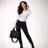 Ahdorned Handbags Black/Silver Studs Blake Vegan Suede Studded Tote