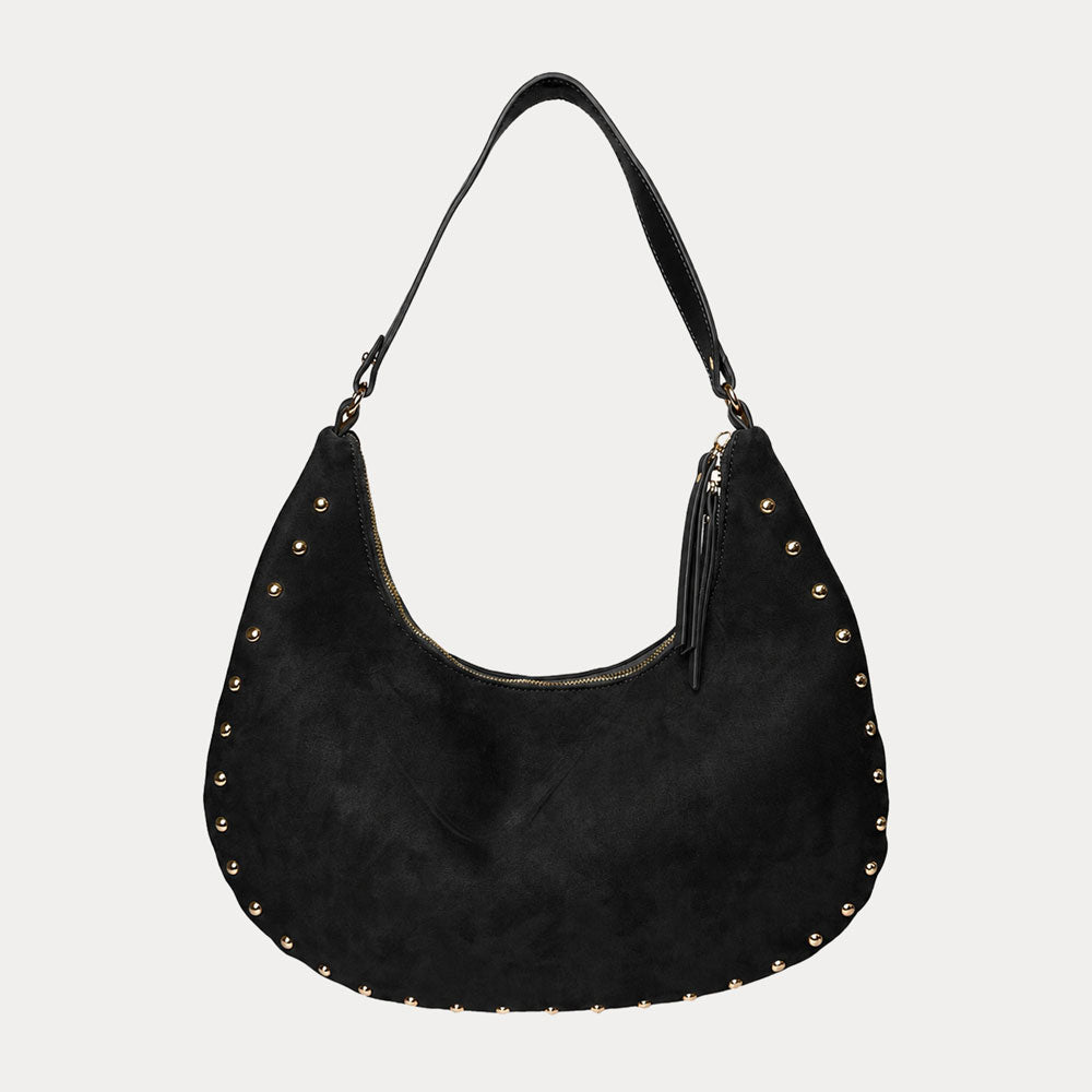 Ahdorned Handbags Black Brie Studded Suede Shoulder/Crossbody Bag
