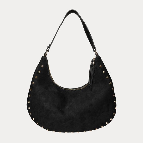 Ahdorned Handbags Black Brie Studded Suede Shoulder/Crossbody Bag