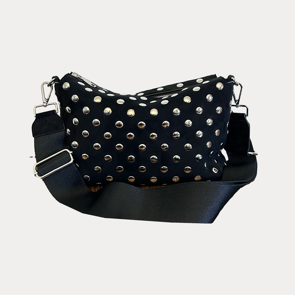Ahdorned Handbags Black/Silver Studs Brook Vegan Suede Studded Crossbody