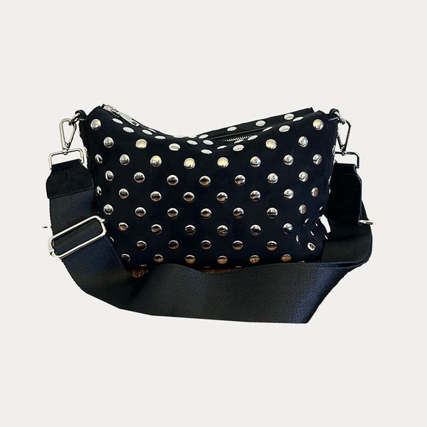 Ahdorned Handbags Black/Silver Studs Brook Vegan Suede Studded Crossbody
