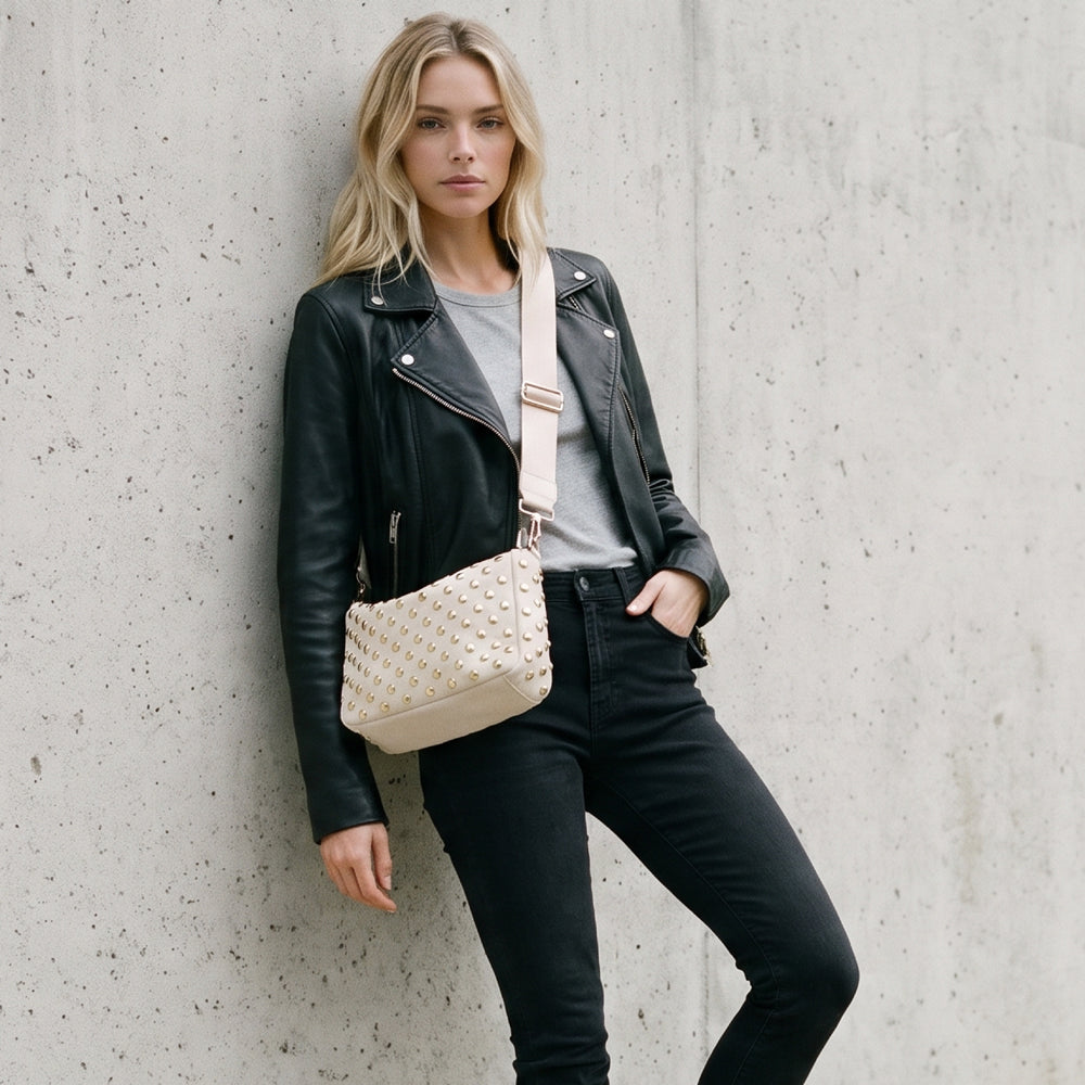Ahdorned Handbags Brook Vegan Suede Studded Crossbody