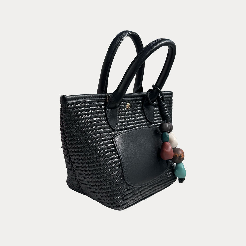Ahdorned Handbags Black/Black Carey Raffia Tote