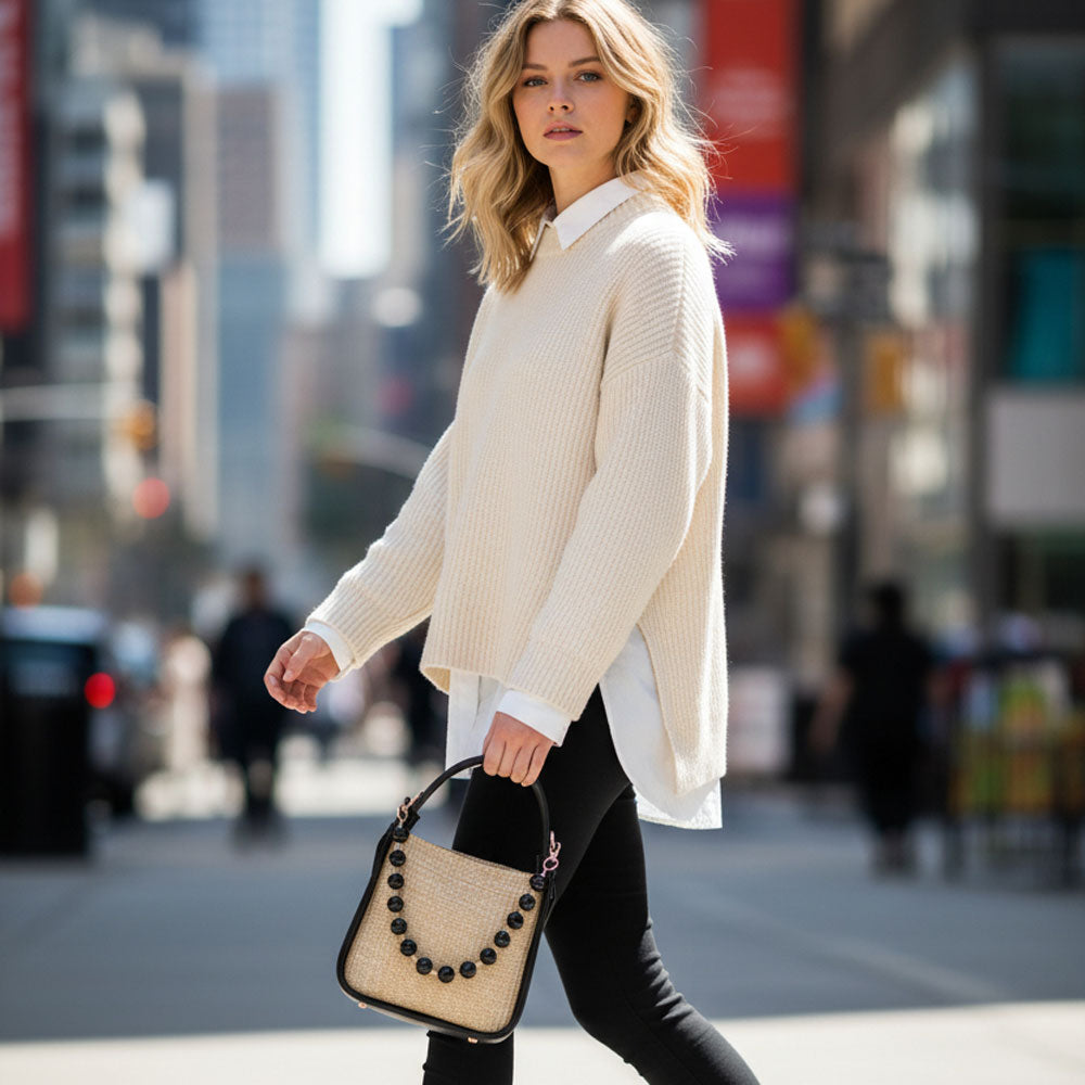 Ahdorned Handbags Carly Raffia Crossbody