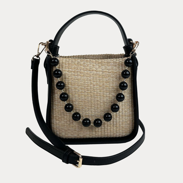 Ahdorned Handbags Black Carly Raffia Crossbody