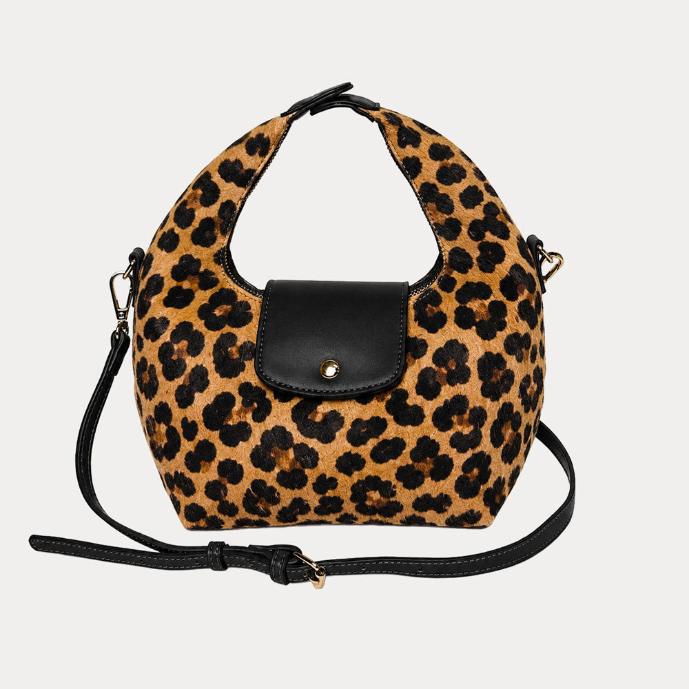 Ahdorned Handbags Neutral Leopard Courtney Animal Printed Suede Crossbody Bag