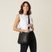Ahdorned Handbags Black/Silver Grommets Madelyn Vegan Pebble Leather Crossbody Bag with Grommets