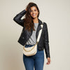 Ahdorned Handbags Cream Mavis Crocodile-Embossed Vegan Suede Crescent Handbag