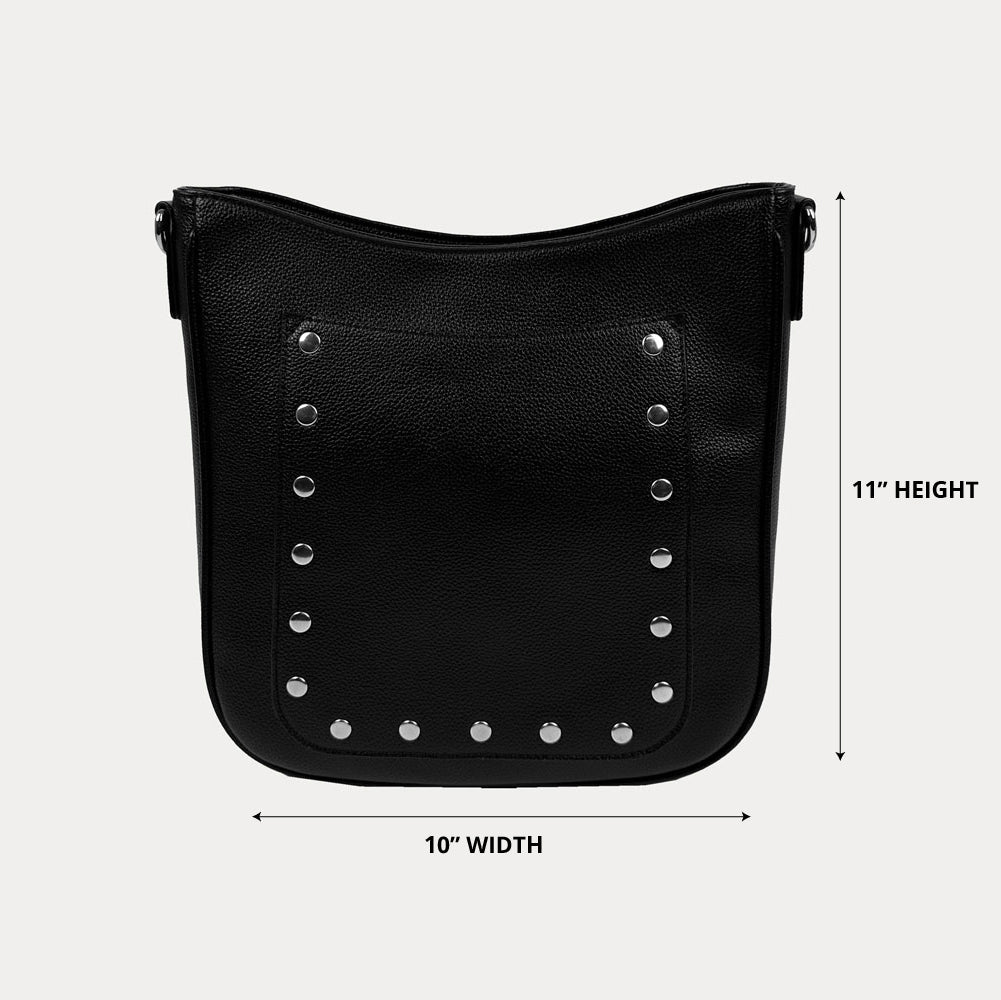 Ahdorned Handbags Black/Silver Studs Maxine Studded Vegan Pebble Leather Messenger