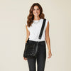 Ahdorned Handbags Black/Silver Studs Maxine Studded Vegan Pebble Leather Messenger