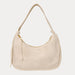 Ahdorned Handbags Cream Sara Solid Suede Shoulder Bag w/ Tassels