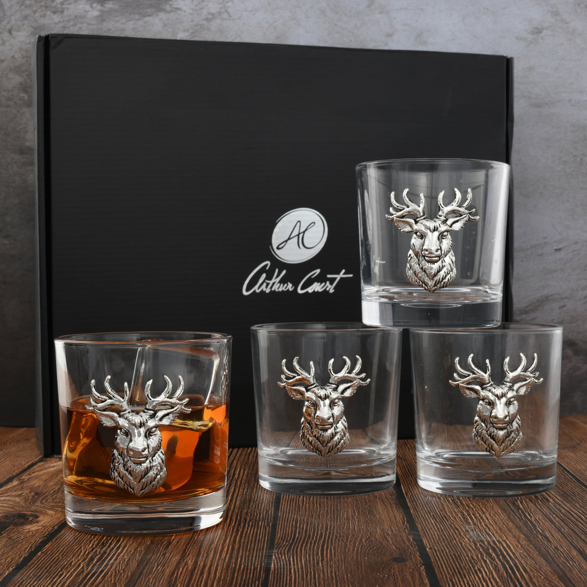 Set of 4 Elk Head Beer Glasses, Pewter