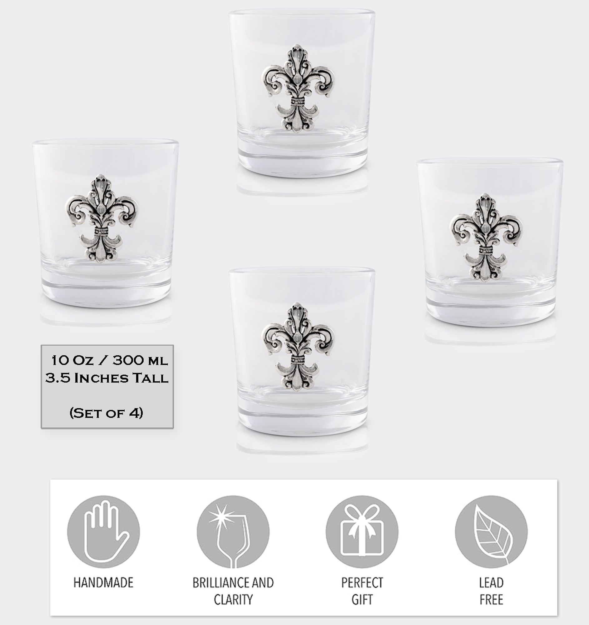 Arthur Court Serveware Arthur Court Bar Glasses (4) - Fleur-de-Lis