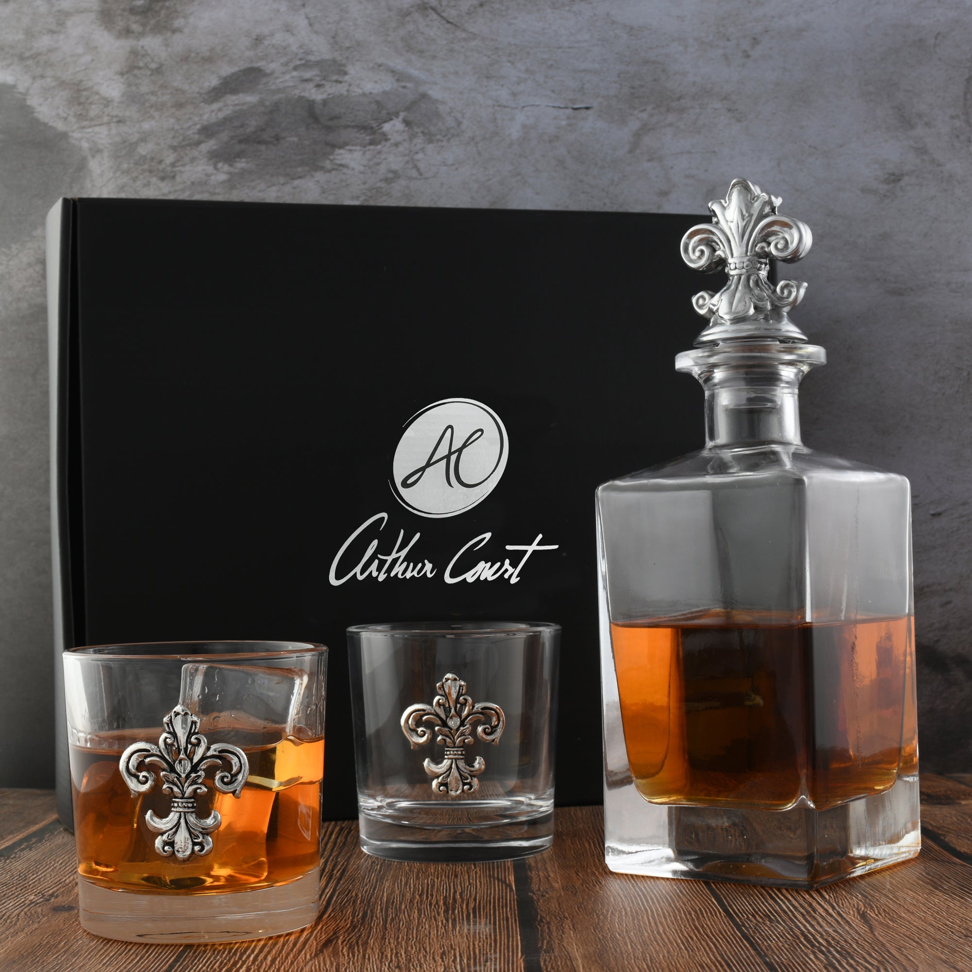 Arthur Court Serveware Arthur Court Decanter Set with glasses (2) - Fleur-de-lis