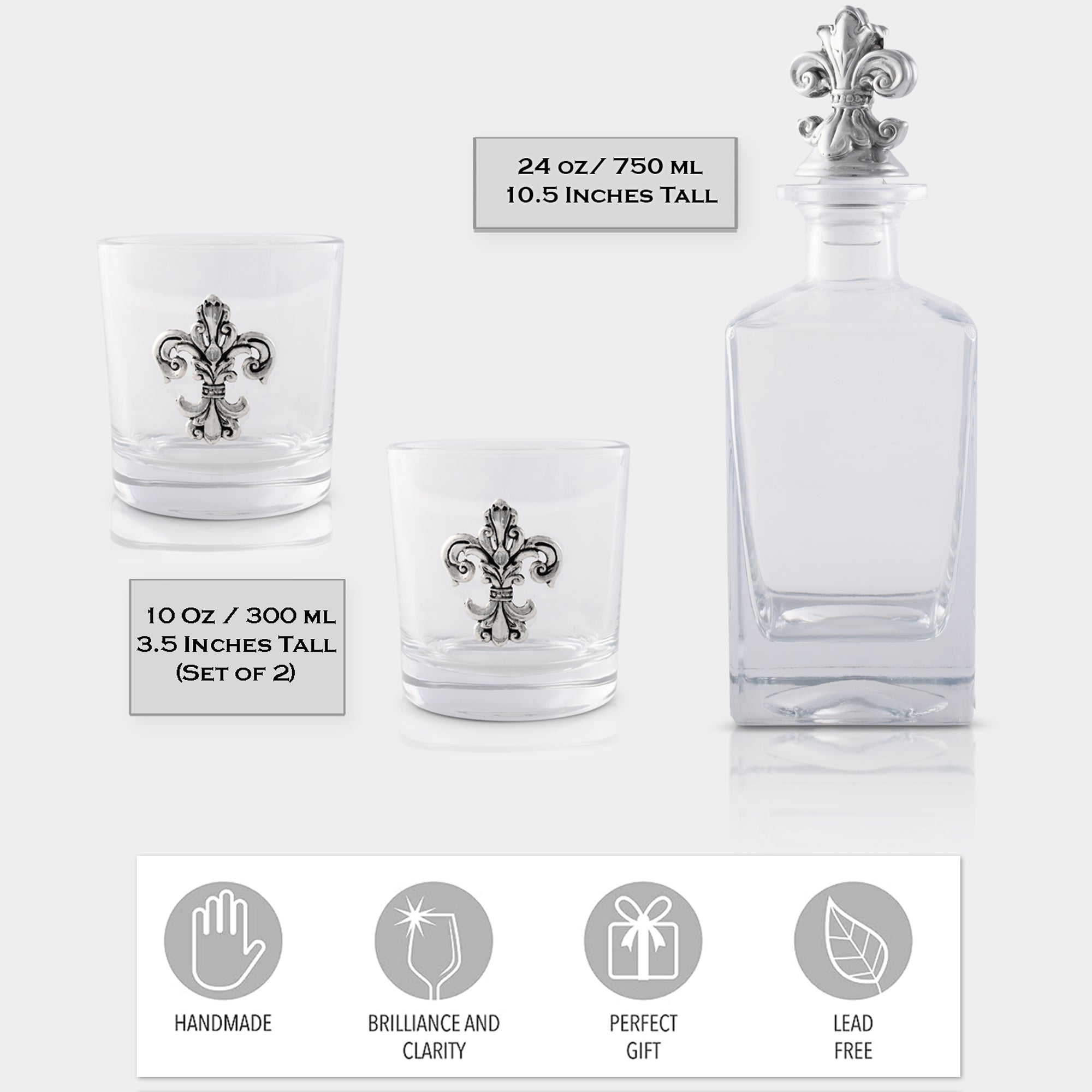 Arthur Court Serveware Arthur Court Decanter Set with glasses (2) - Fleur-de-lis