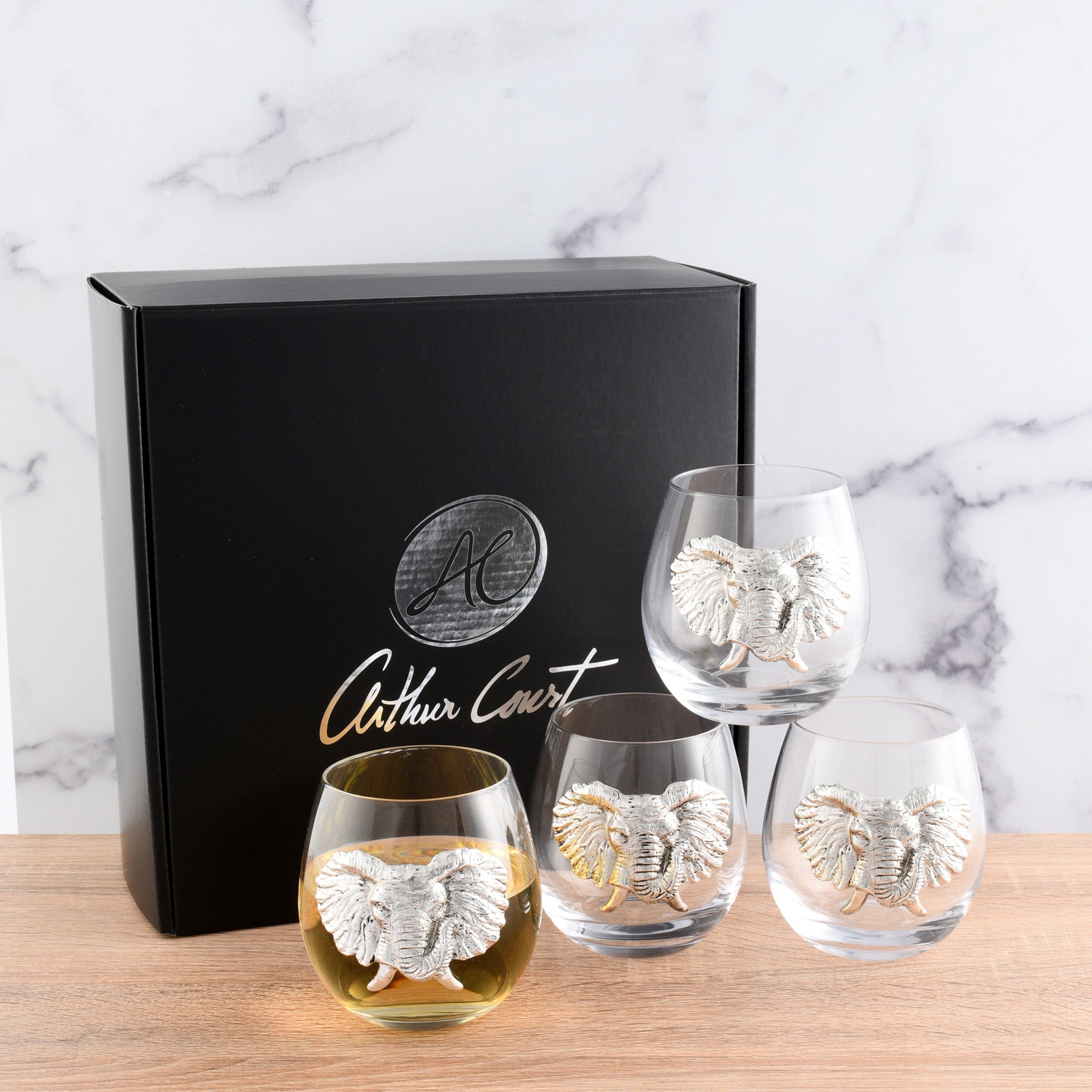 Arthur Court Serveware Arthur Court Elephant Stemless Wine Glasses - Set of 4